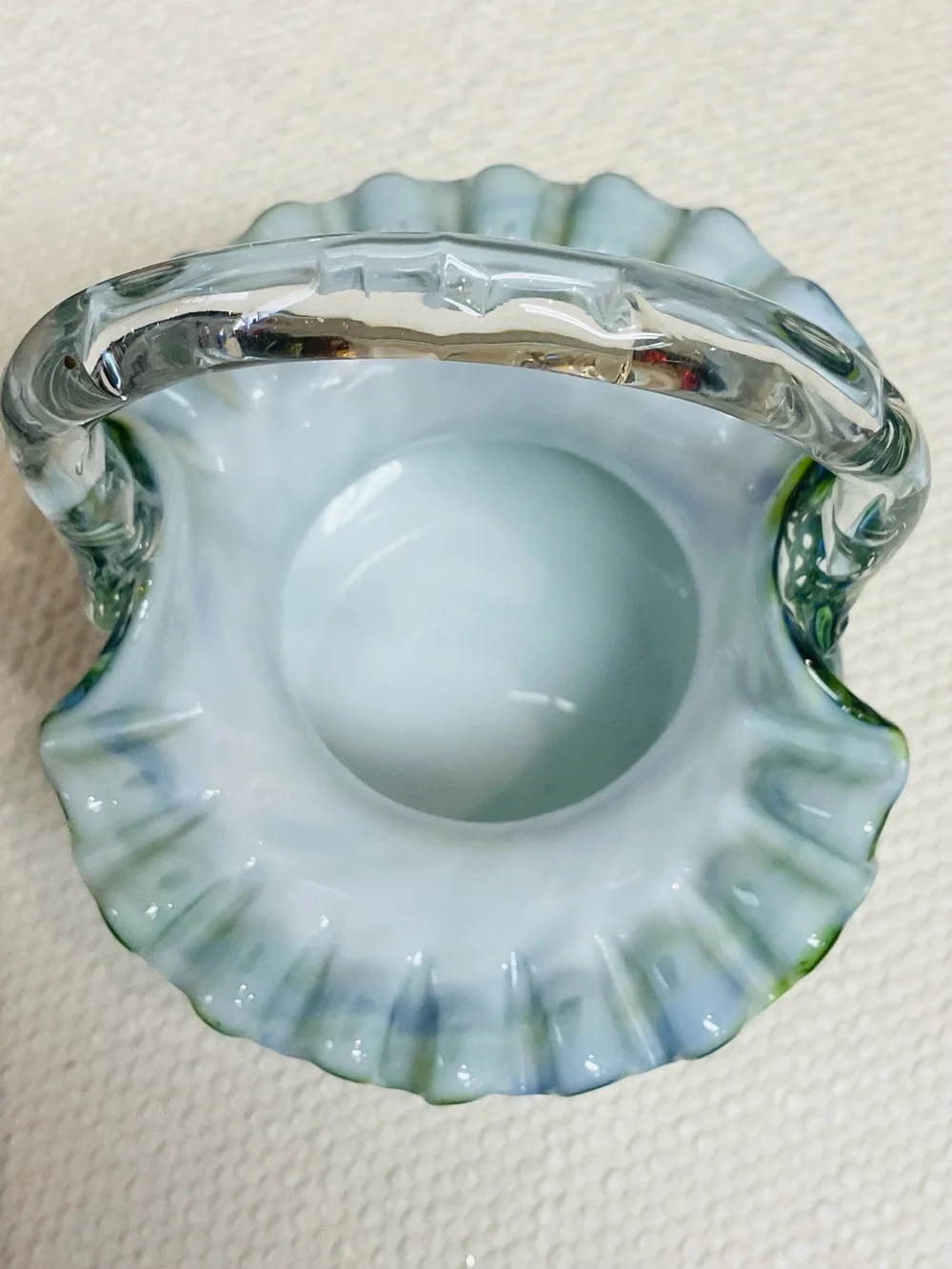 Vintage Fenton Glass Basket Aventurine Vasa Murrhina Green Blue